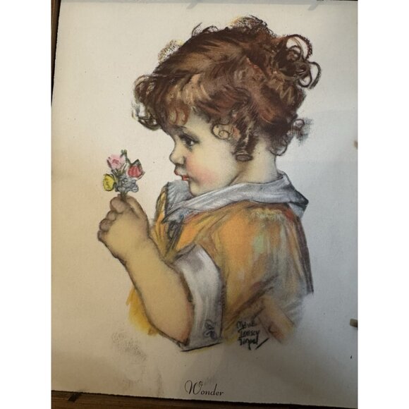 1920s Maud Tousey Wonder & Teething Print - Red Hair Girl W/flowers Boy W/orange - Picture 4 of 8